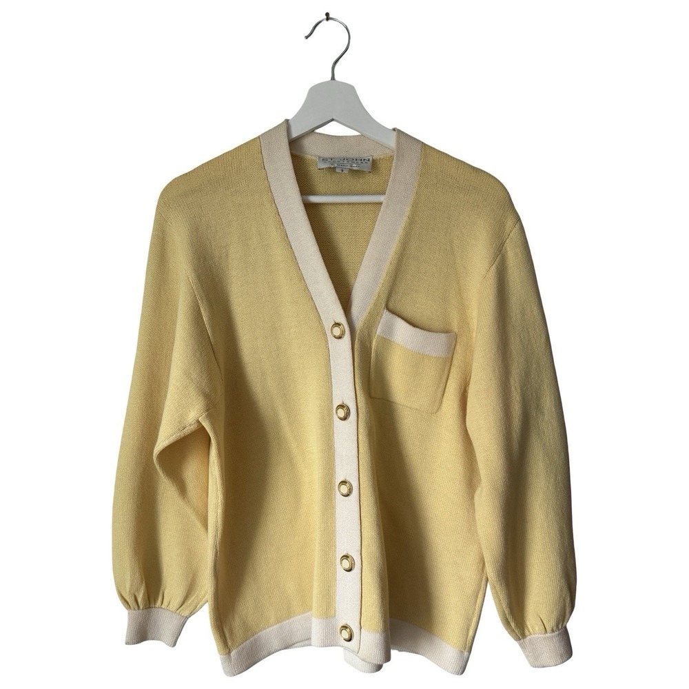 St John Sportswear sz small butter yellow/off white enamel/gold buttons womens - Picture 1 of 3